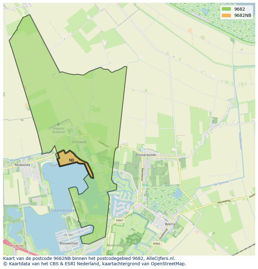 Afbeelding van het postcodegebied 9682 NB op de kaart.