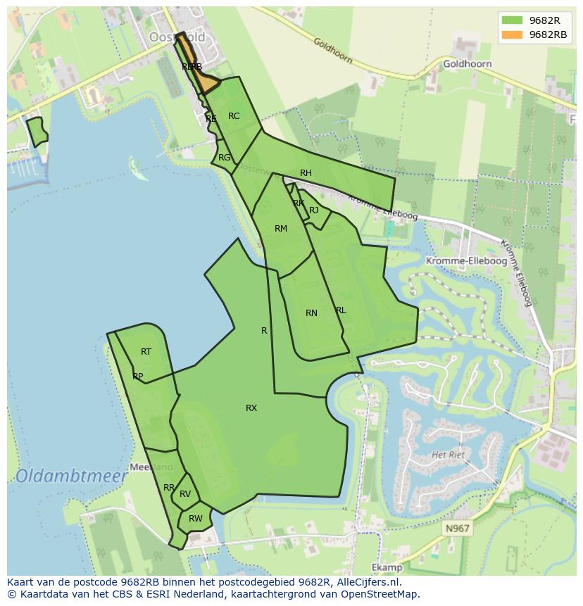 Afbeelding van het postcodegebied 9682 RB op de kaart.