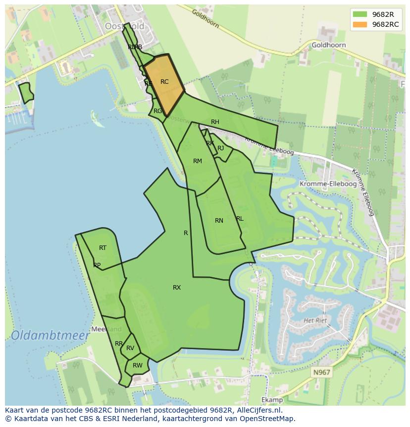Afbeelding van het postcodegebied 9682 RC op de kaart.