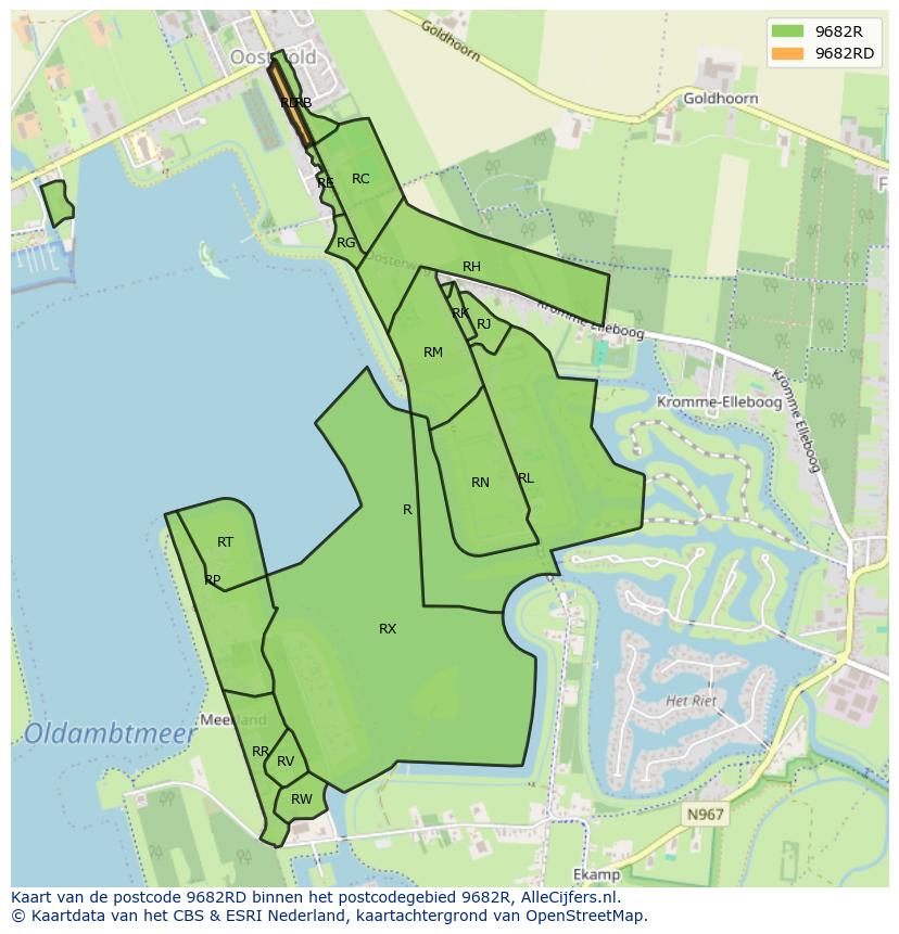 Afbeelding van het postcodegebied 9682 RD op de kaart.
