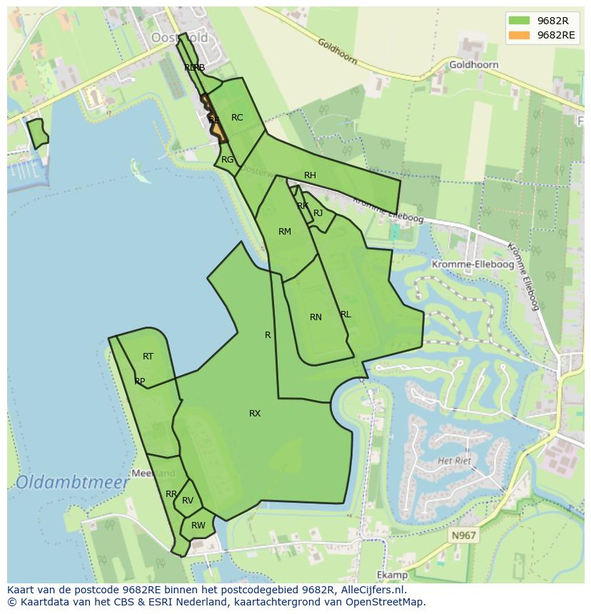Afbeelding van het postcodegebied 9682 RE op de kaart.