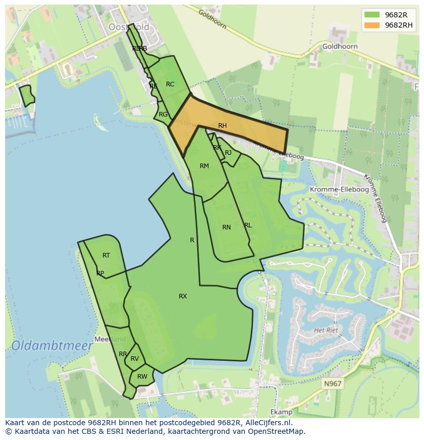 Afbeelding van het postcodegebied 9682 RH op de kaart.
