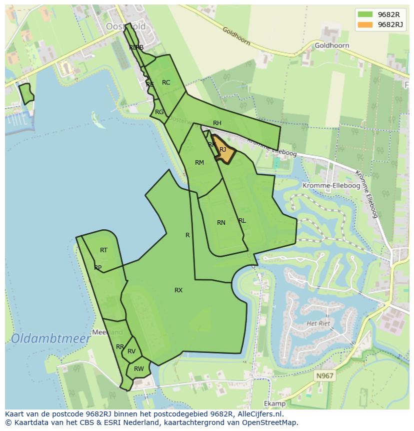 Afbeelding van het postcodegebied 9682 RJ op de kaart.