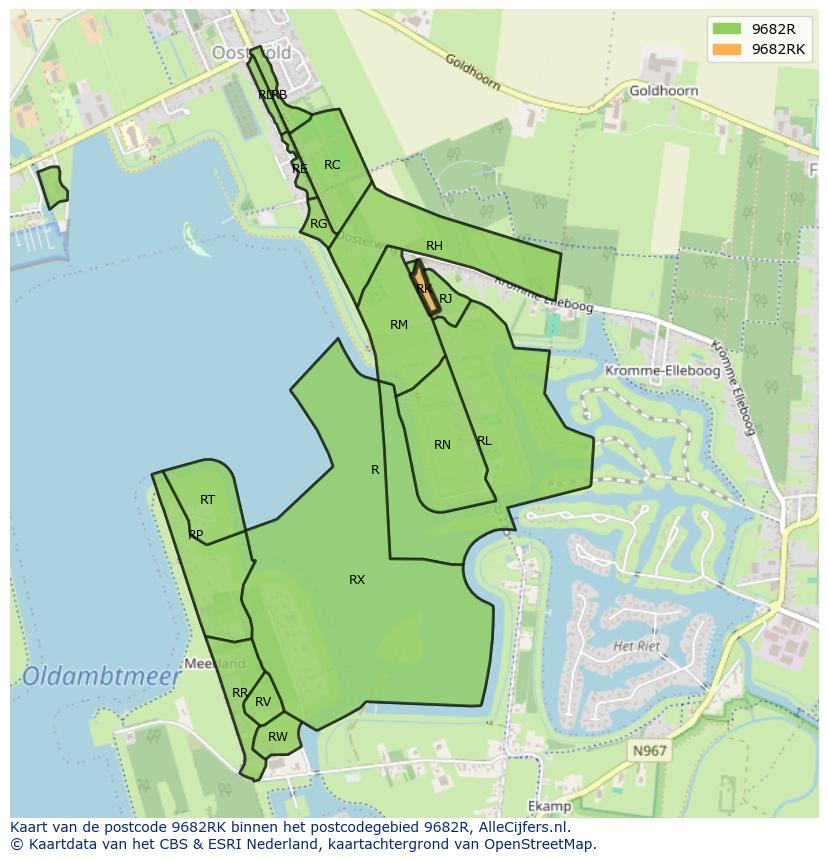 Afbeelding van het postcodegebied 9682 RK op de kaart.