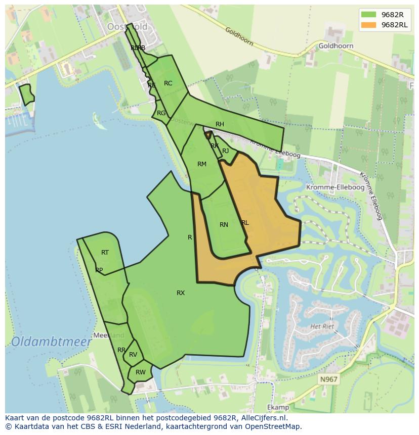 Afbeelding van het postcodegebied 9682 RL op de kaart.
