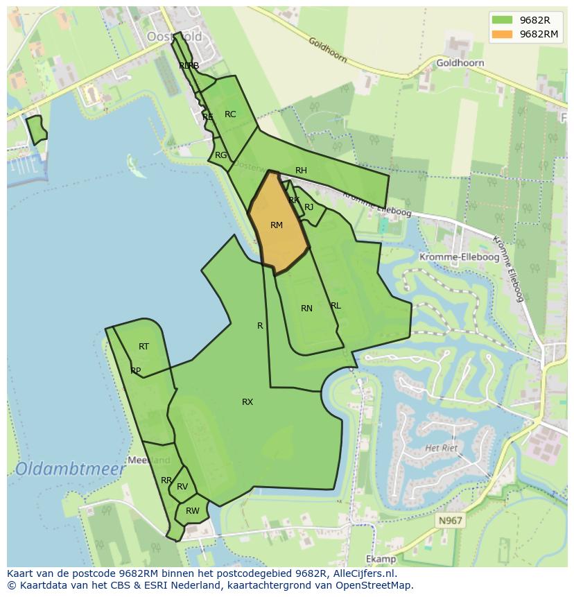 Afbeelding van het postcodegebied 9682 RM op de kaart.