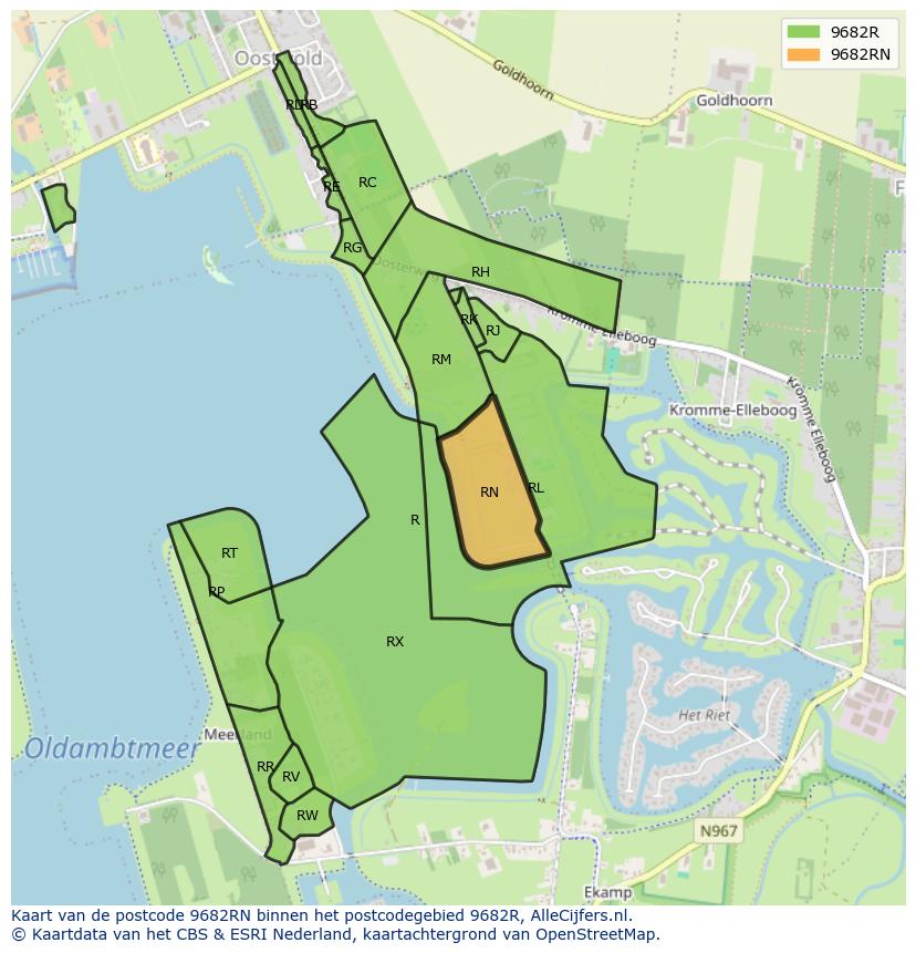 Afbeelding van het postcodegebied 9682 RN op de kaart.