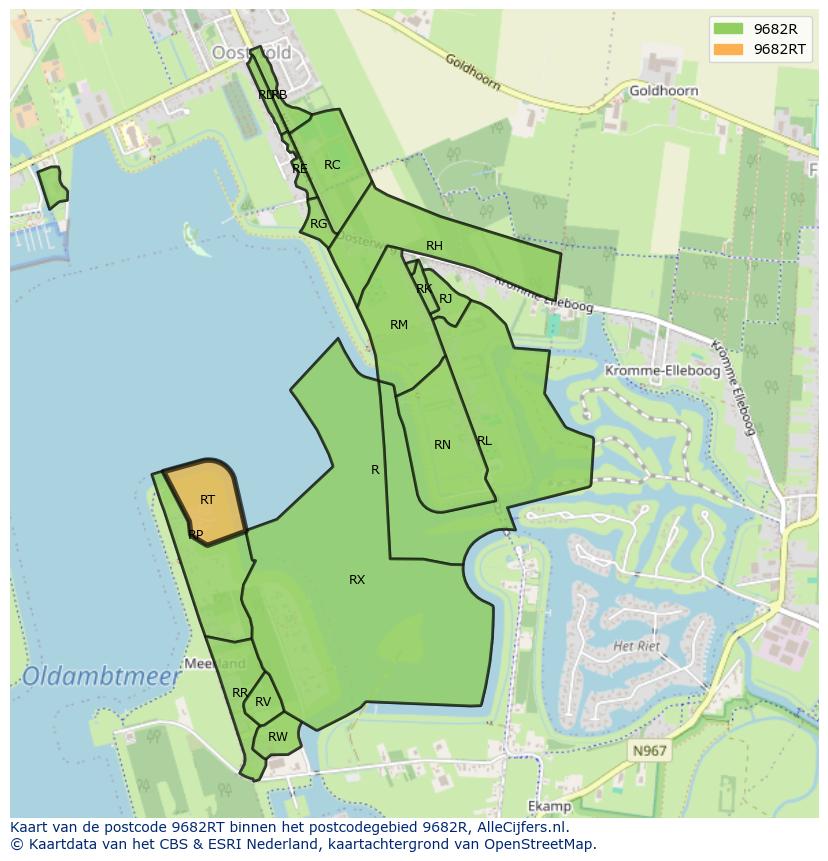 Afbeelding van het postcodegebied 9682 RT op de kaart.