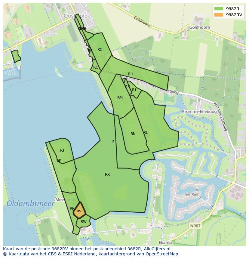 Afbeelding van het postcodegebied 9682 RV op de kaart.