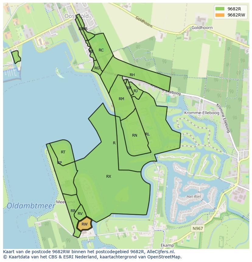 Afbeelding van het postcodegebied 9682 RW op de kaart.