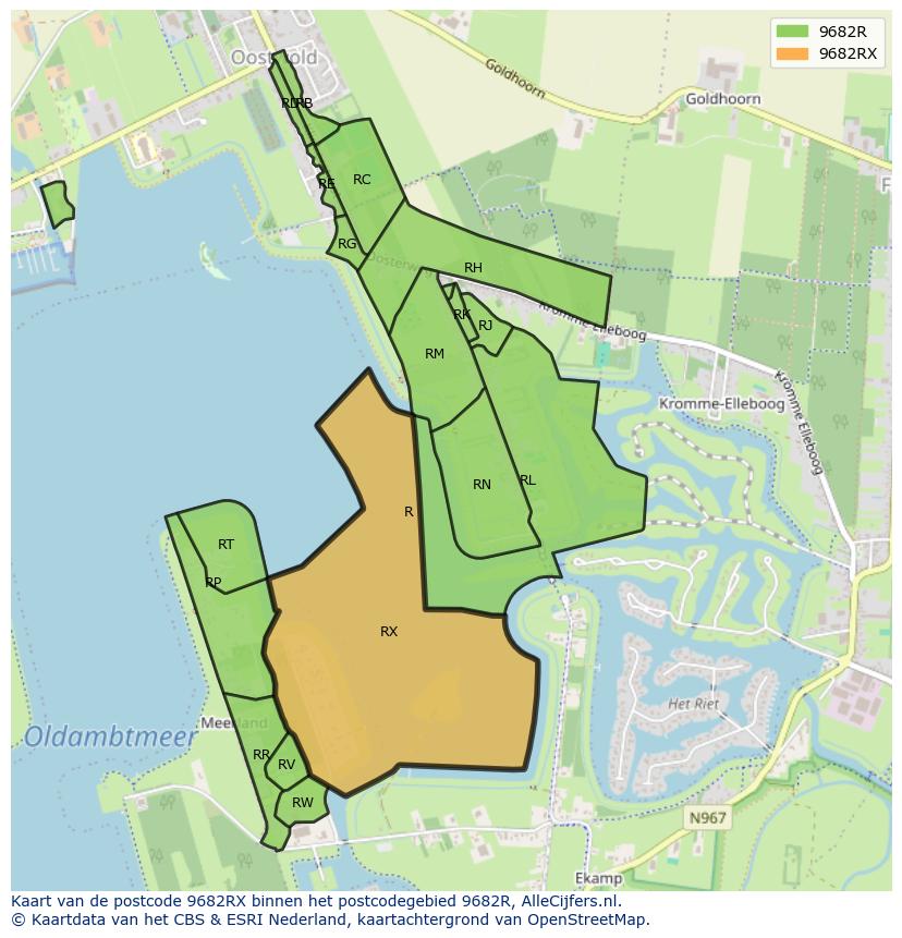 Afbeelding van het postcodegebied 9682 RX op de kaart.