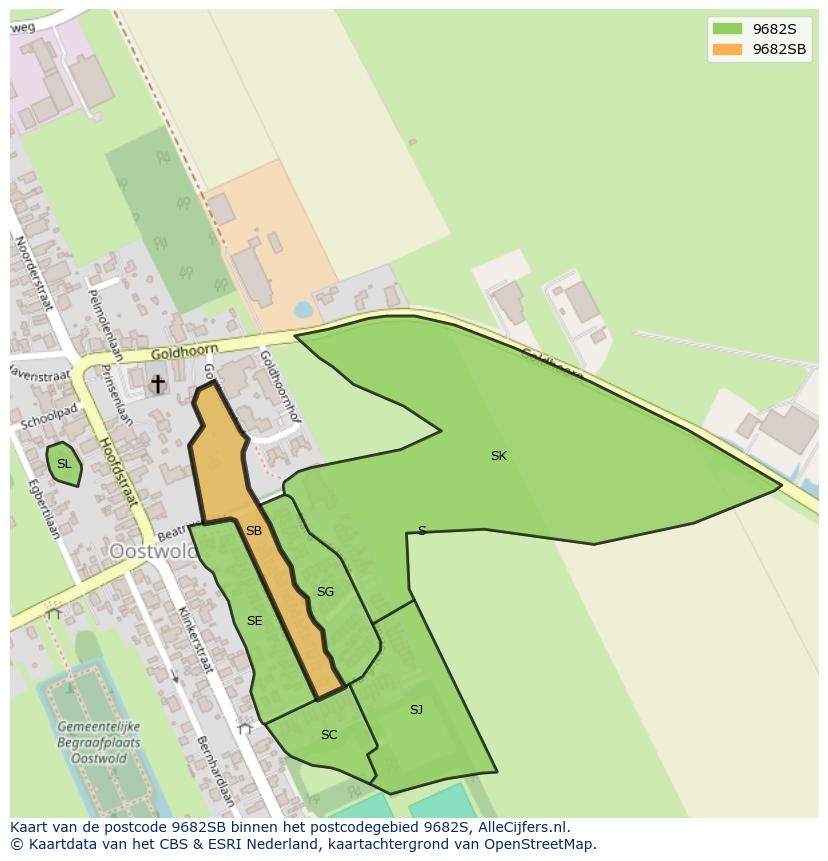 Afbeelding van het postcodegebied 9682 SB op de kaart.