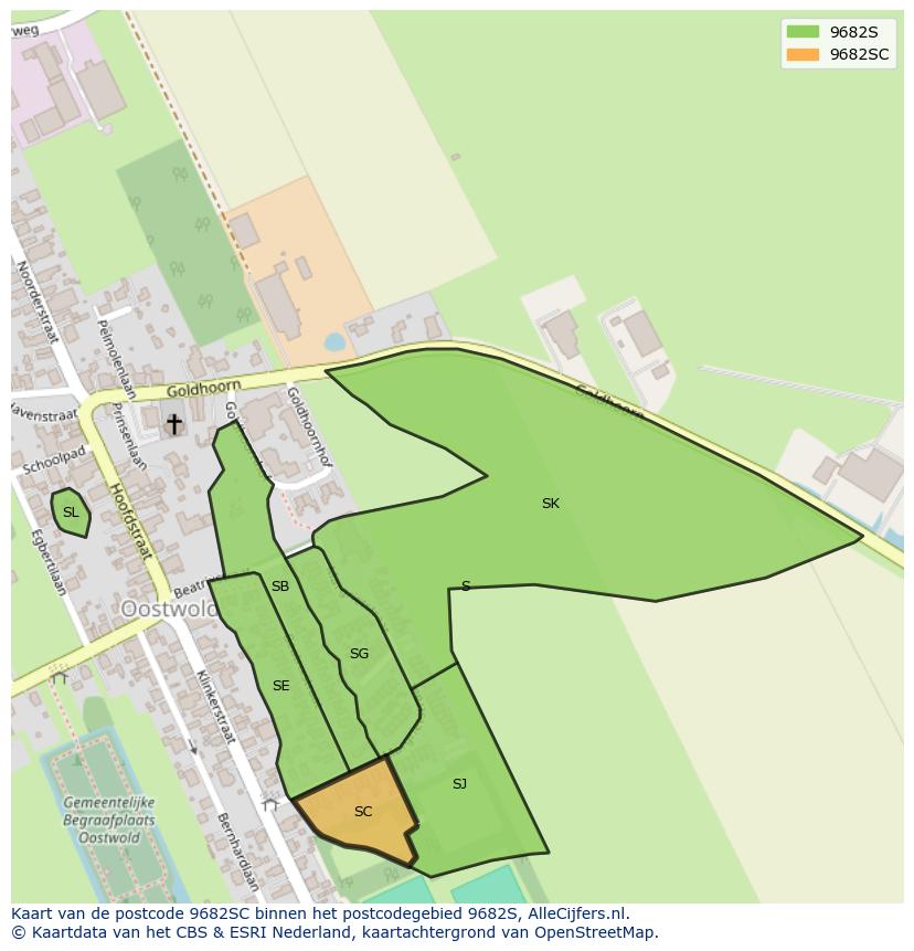 Afbeelding van het postcodegebied 9682 SC op de kaart.