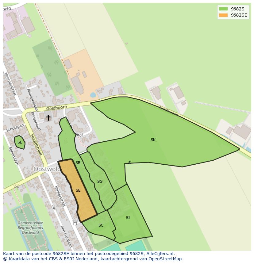 Afbeelding van het postcodegebied 9682 SE op de kaart.