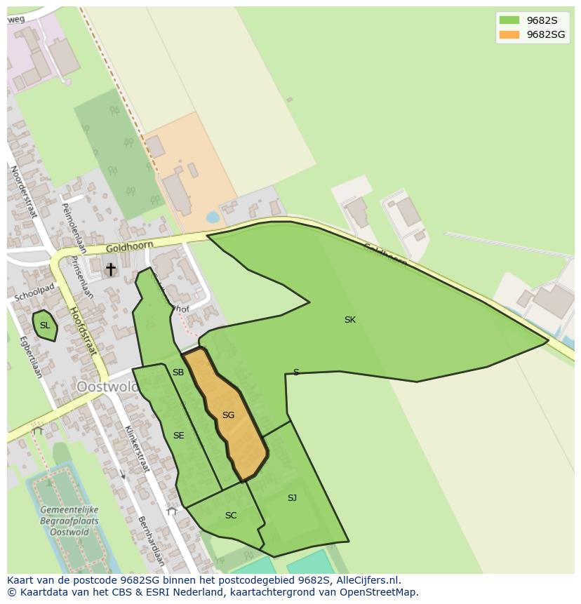 Afbeelding van het postcodegebied 9682 SG op de kaart.