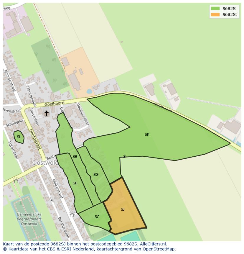 Afbeelding van het postcodegebied 9682 SJ op de kaart.