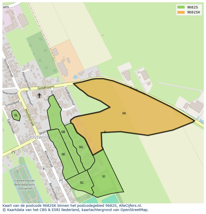 Afbeelding van het postcodegebied 9682 SK op de kaart.