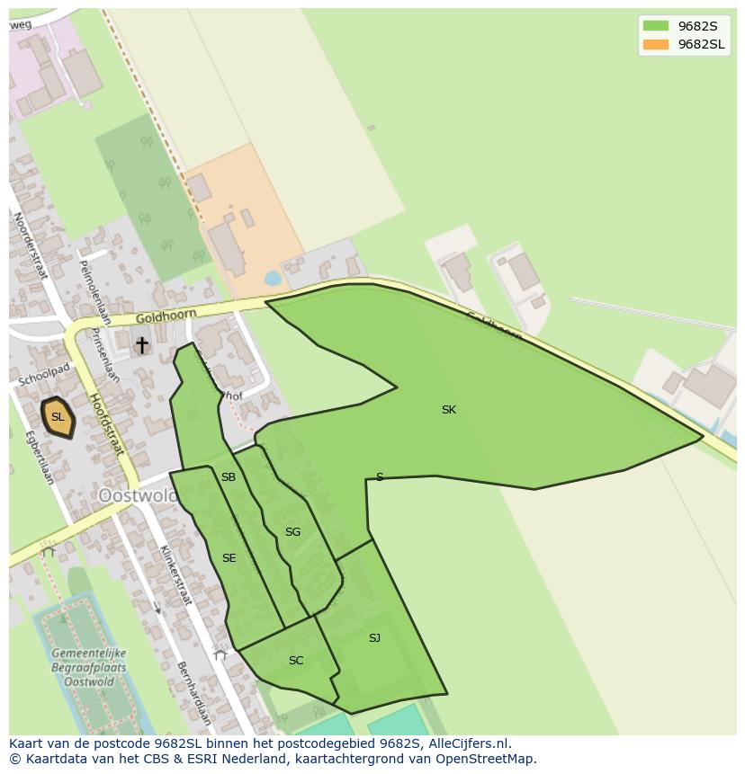 Afbeelding van het postcodegebied 9682 SL op de kaart.