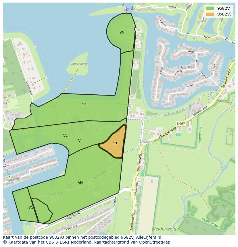 Afbeelding van het postcodegebied 9682 VJ op de kaart.