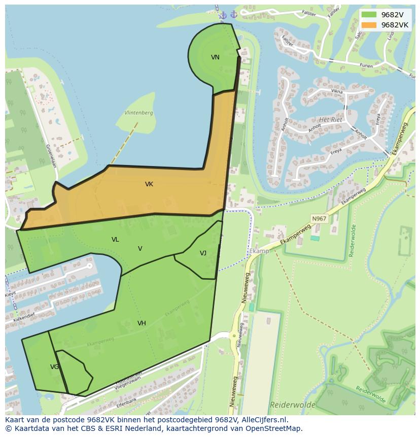 Afbeelding van het postcodegebied 9682 VK op de kaart.