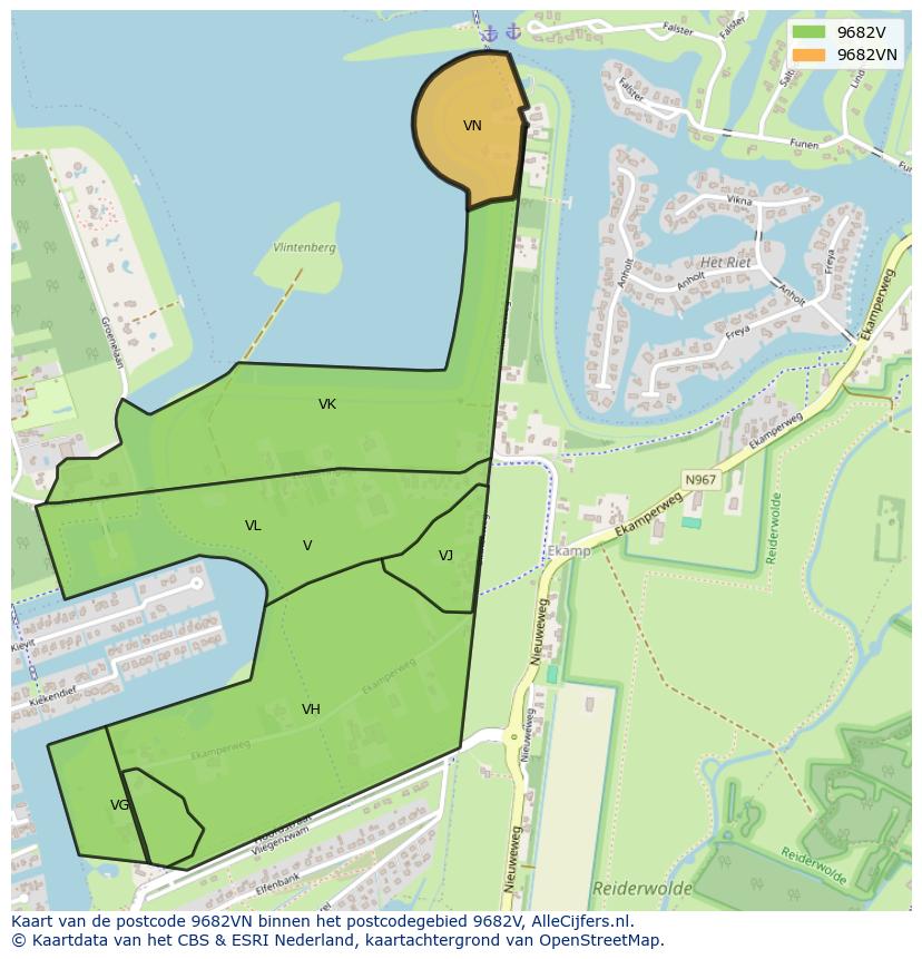 Afbeelding van het postcodegebied 9682 VN op de kaart.