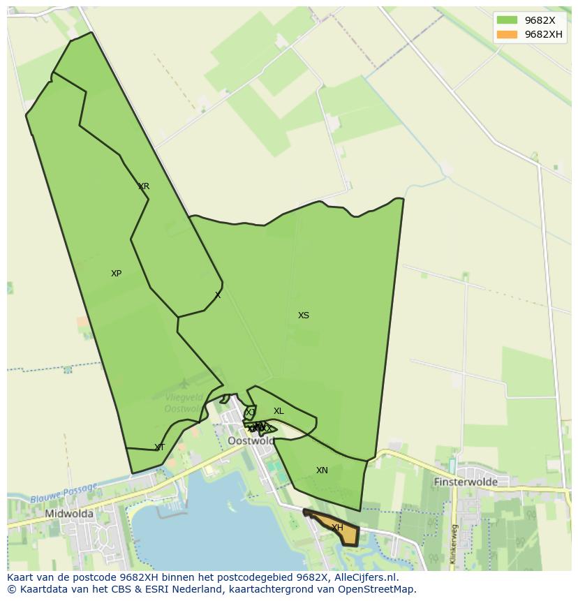 Afbeelding van het postcodegebied 9682 XH op de kaart.