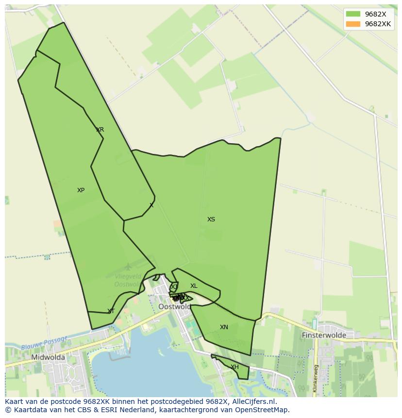 Afbeelding van het postcodegebied 9682 XK op de kaart.