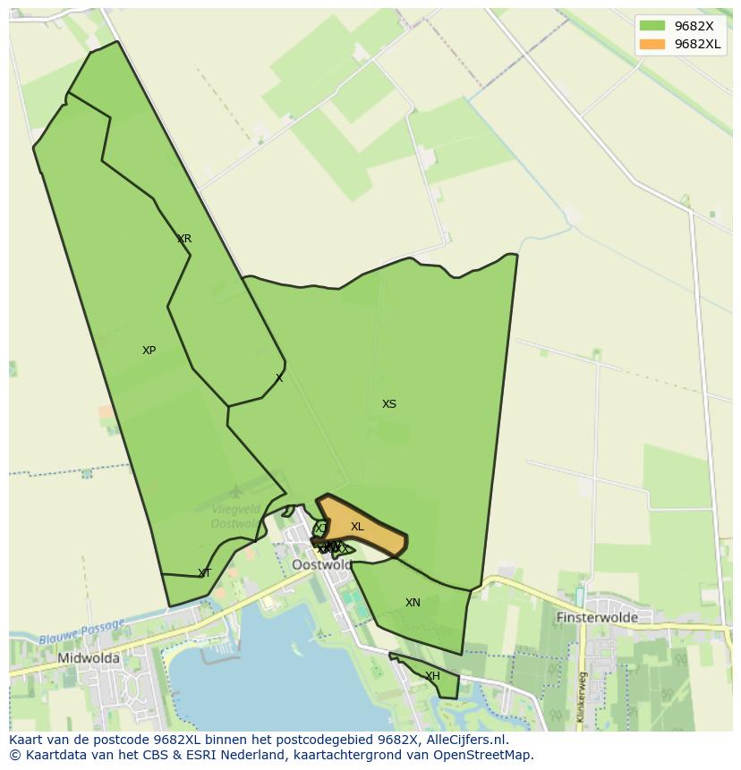Afbeelding van het postcodegebied 9682 XL op de kaart.
