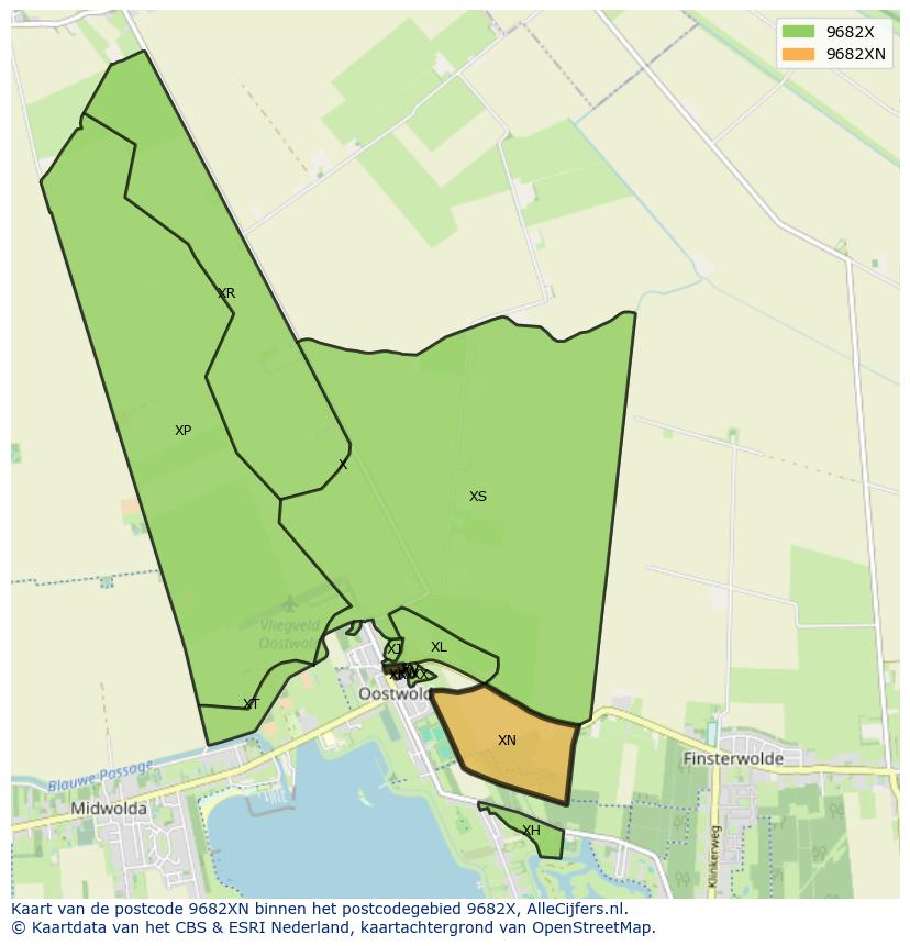 Afbeelding van het postcodegebied 9682 XN op de kaart.