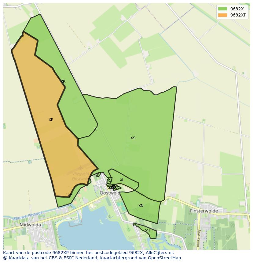 Afbeelding van het postcodegebied 9682 XP op de kaart.