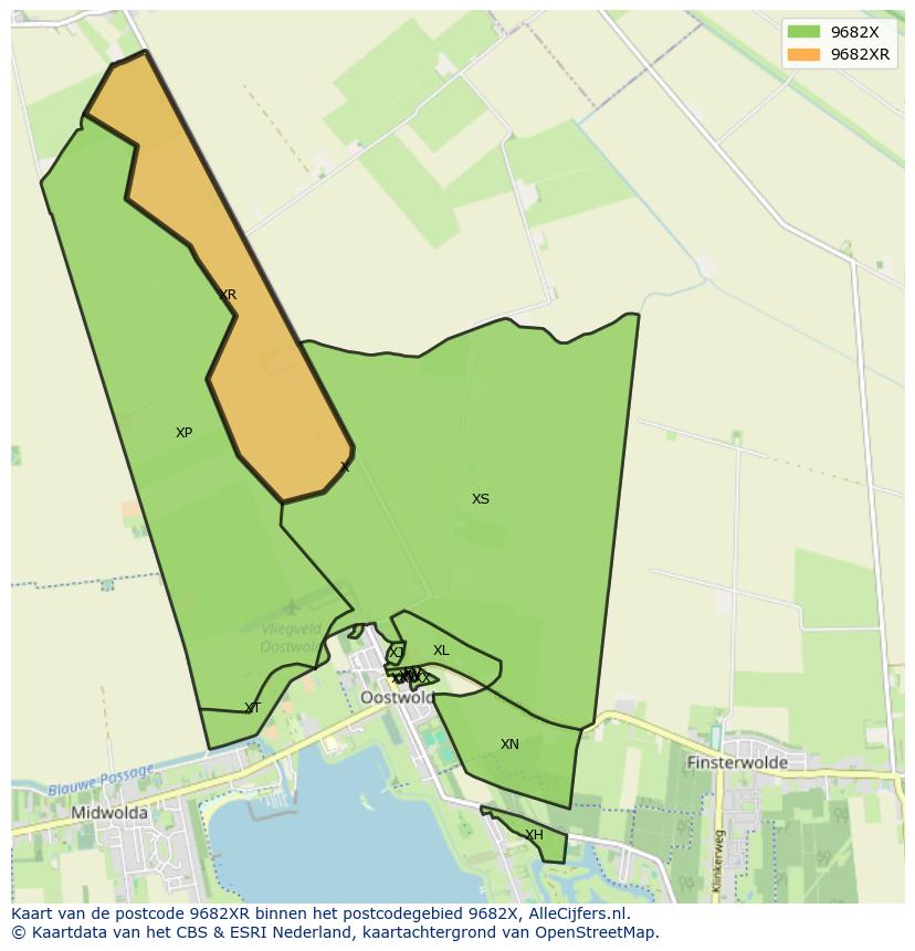 Afbeelding van het postcodegebied 9682 XR op de kaart.