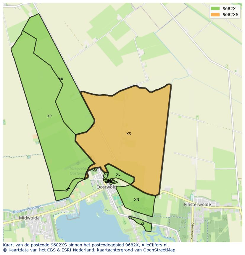 Afbeelding van het postcodegebied 9682 XS op de kaart.