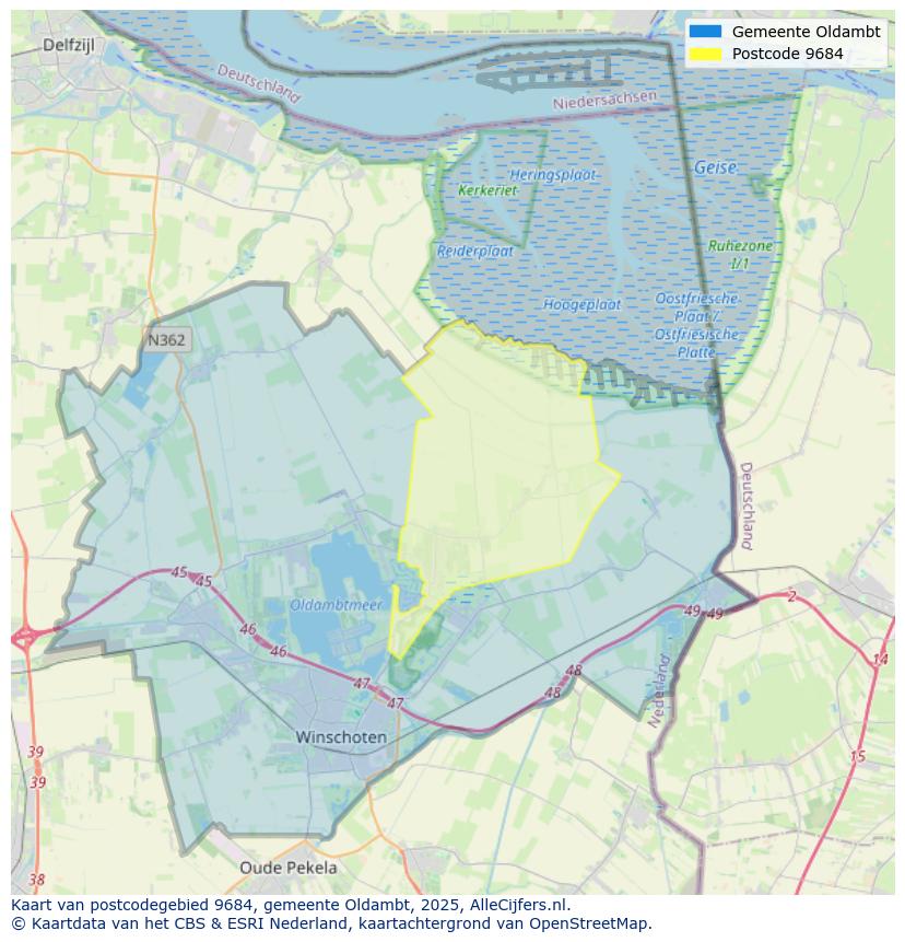 Afbeelding van het postcodegebied 9684 op de kaart.