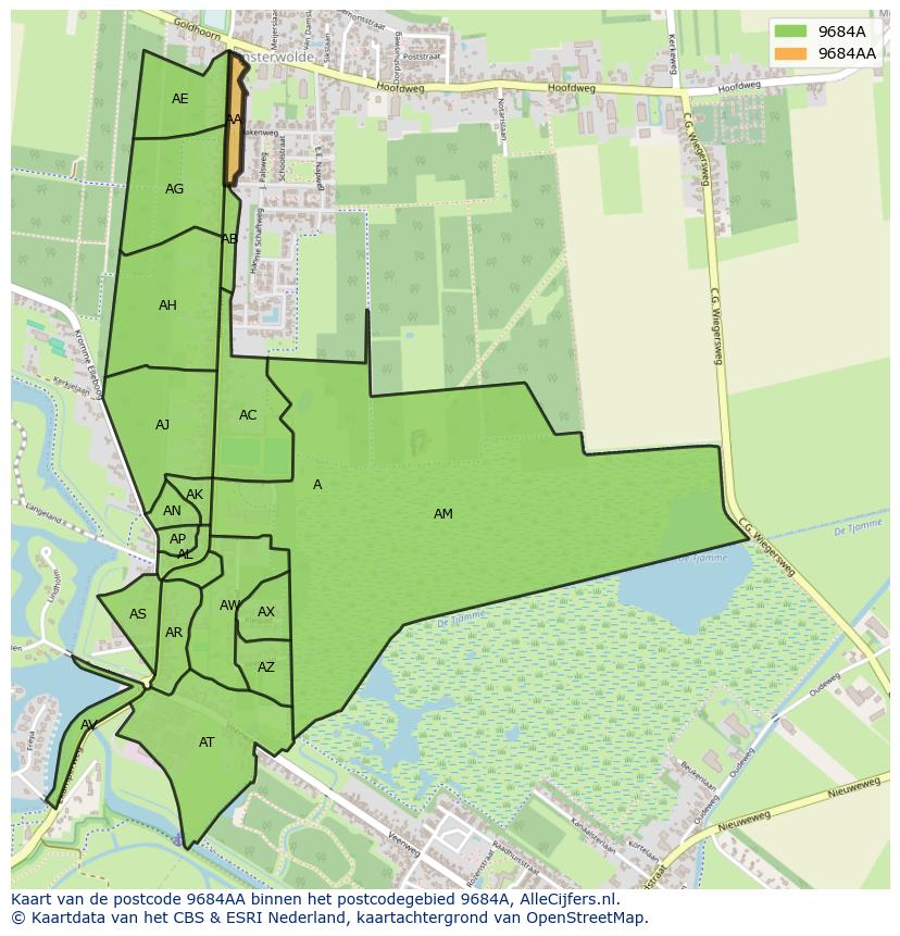 Afbeelding van het postcodegebied 9684 AA op de kaart.