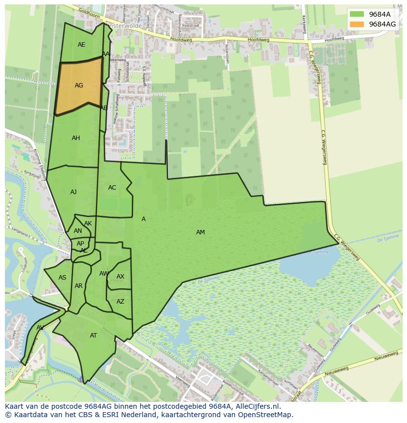 Afbeelding van het postcodegebied 9684 AG op de kaart.