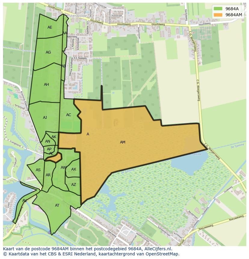 Afbeelding van het postcodegebied 9684 AM op de kaart.