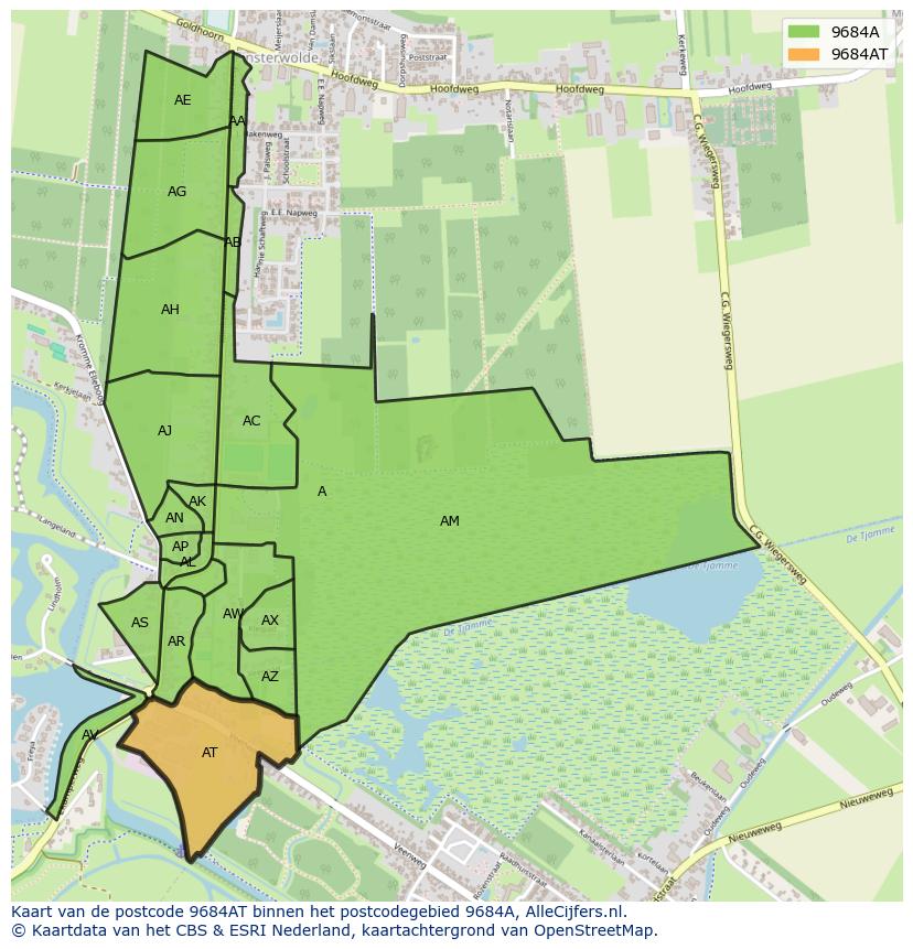 Afbeelding van het postcodegebied 9684 AT op de kaart.