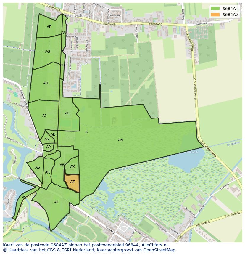 Afbeelding van het postcodegebied 9684 AZ op de kaart.
