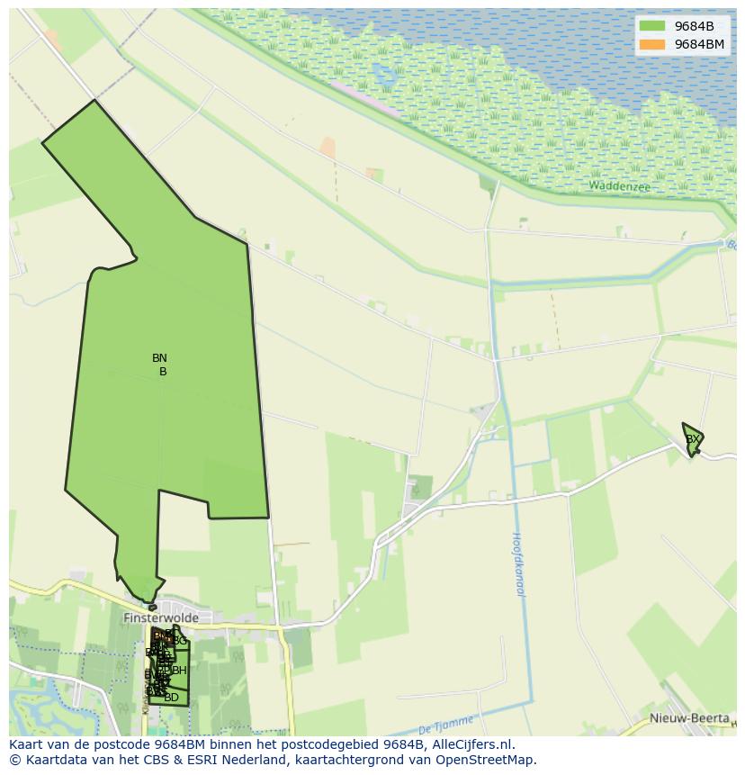 Afbeelding van het postcodegebied 9684 BM op de kaart.