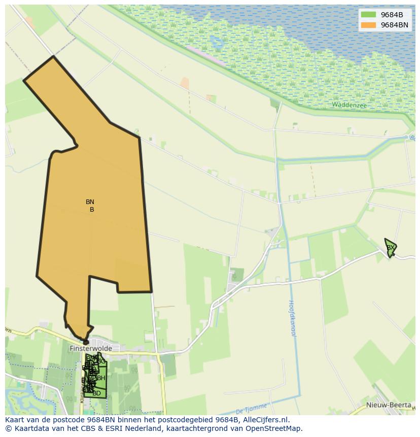 Afbeelding van het postcodegebied 9684 BN op de kaart.