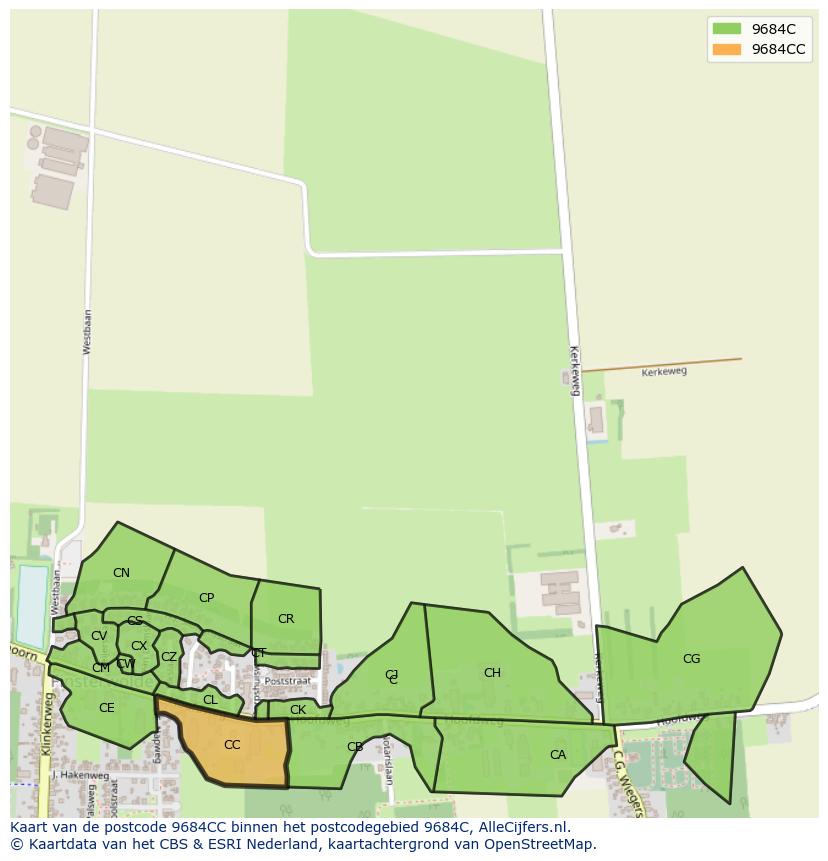 Afbeelding van het postcodegebied 9684 CC op de kaart.