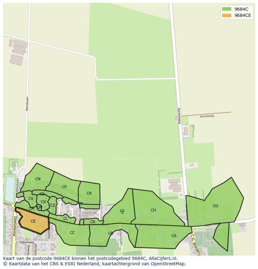 Afbeelding van het postcodegebied 9684 CE op de kaart.