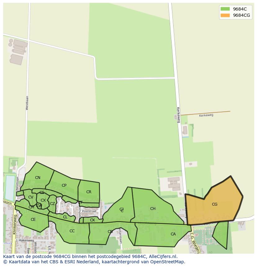 Afbeelding van het postcodegebied 9684 CG op de kaart.