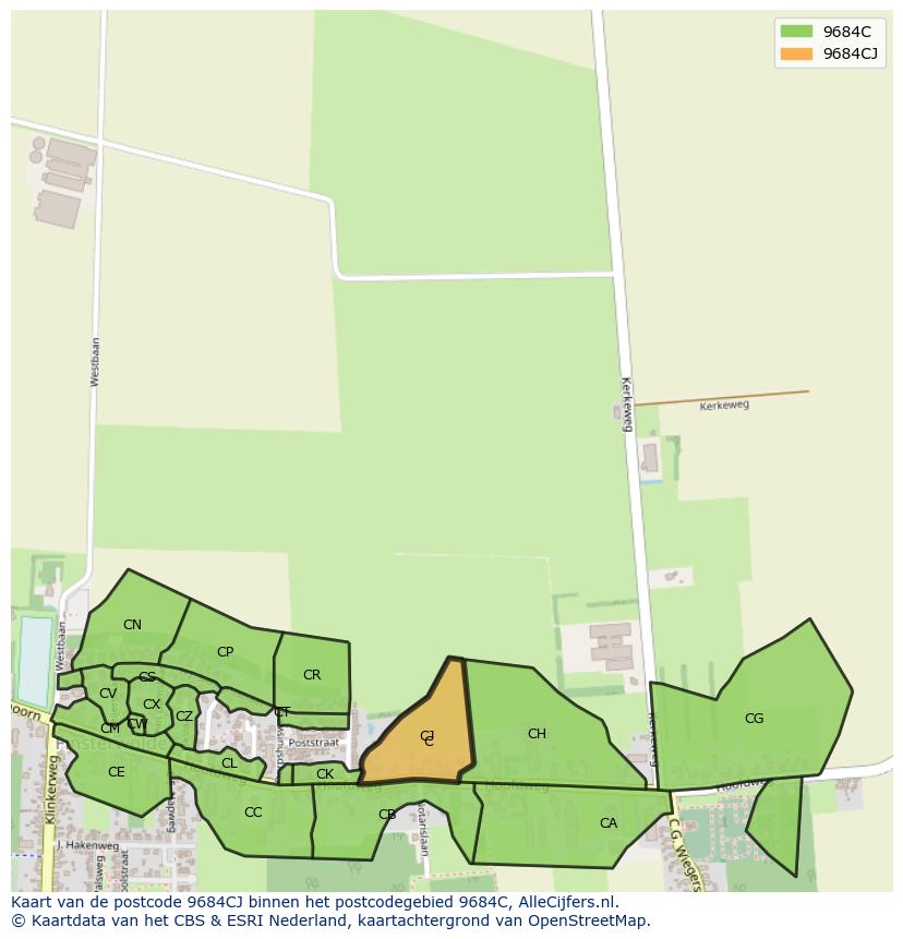 Afbeelding van het postcodegebied 9684 CJ op de kaart.