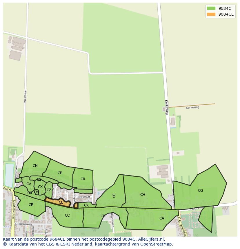 Afbeelding van het postcodegebied 9684 CL op de kaart.