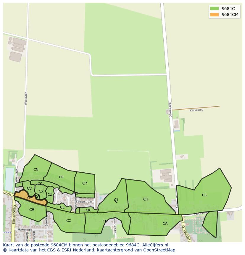 Afbeelding van het postcodegebied 9684 CM op de kaart.