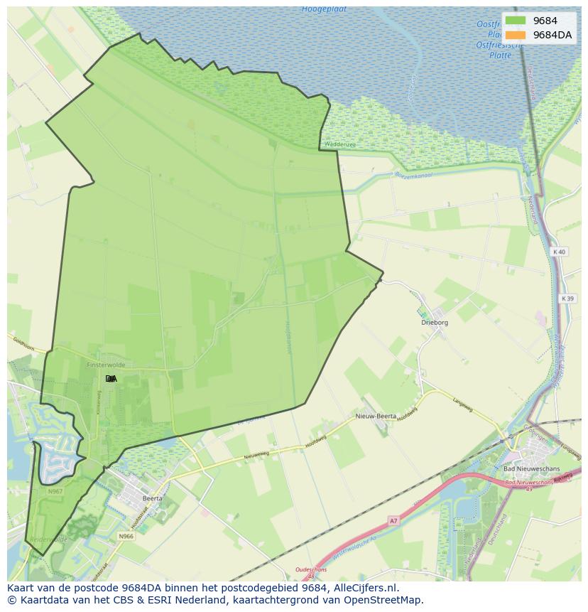 Afbeelding van het postcodegebied 9684 DA op de kaart.