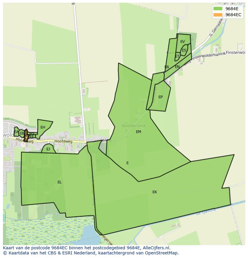 Afbeelding van het postcodegebied 9684 EC op de kaart.