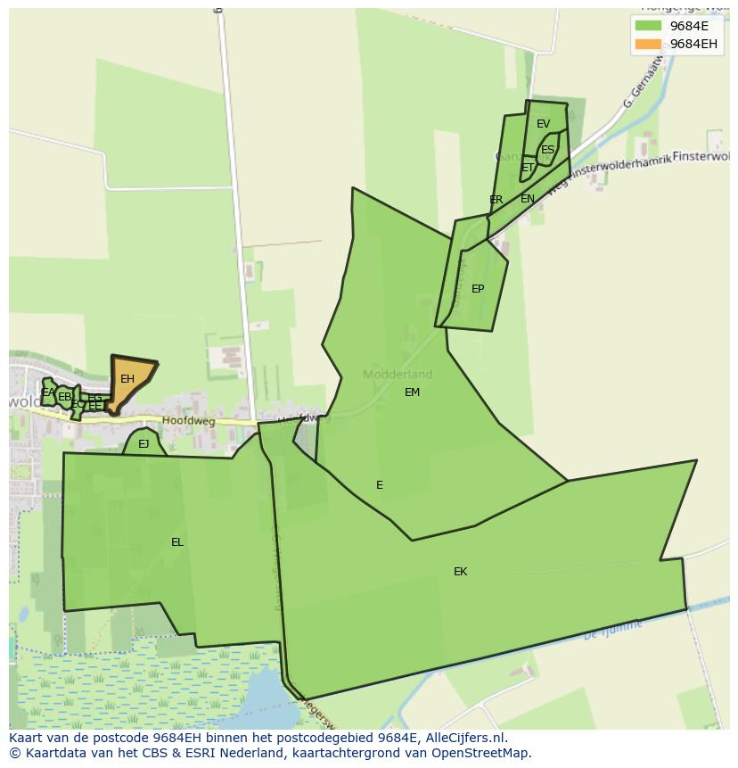 Afbeelding van het postcodegebied 9684 EH op de kaart.