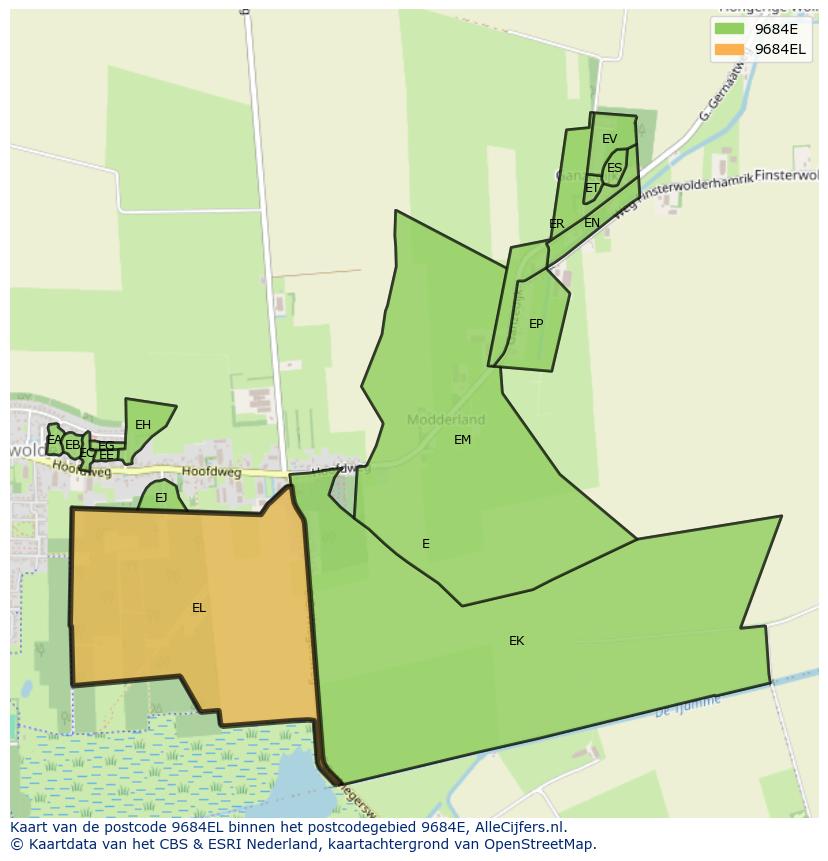 Afbeelding van het postcodegebied 9684 EL op de kaart.